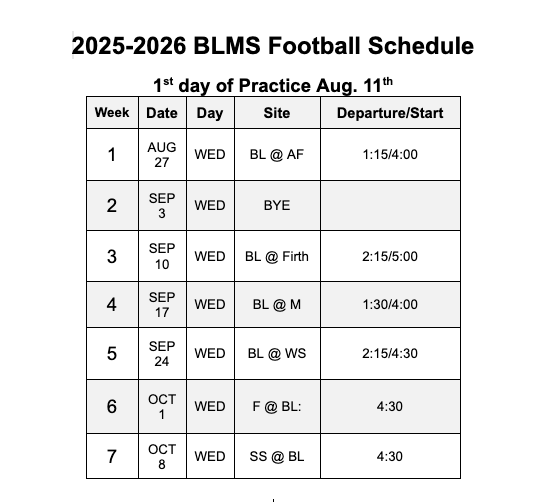 BLMS Football Schedule 2025